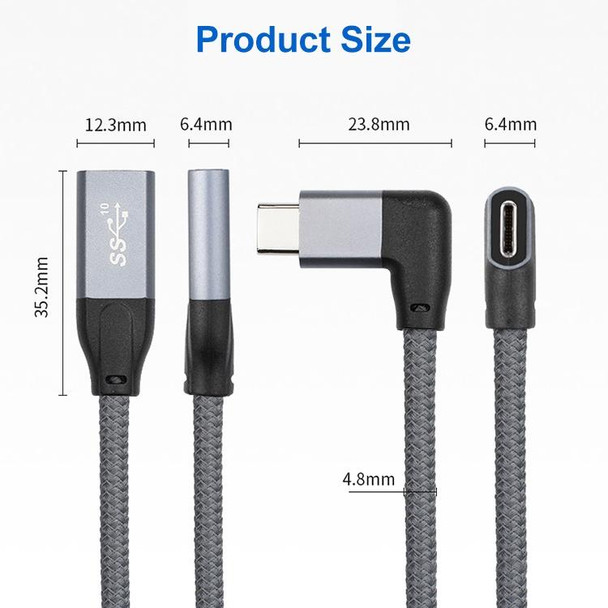 100W USB-C / Type-C Elbow Male to USB-C / Type-C Female Full-function Data Extension Cable, Cable Length:0.5m