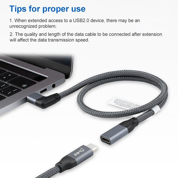 100W USB-C / Type-C Elbow Male to USB-C / Type-C Female Full-function Data Extension Cable, Cable Length:1.5m