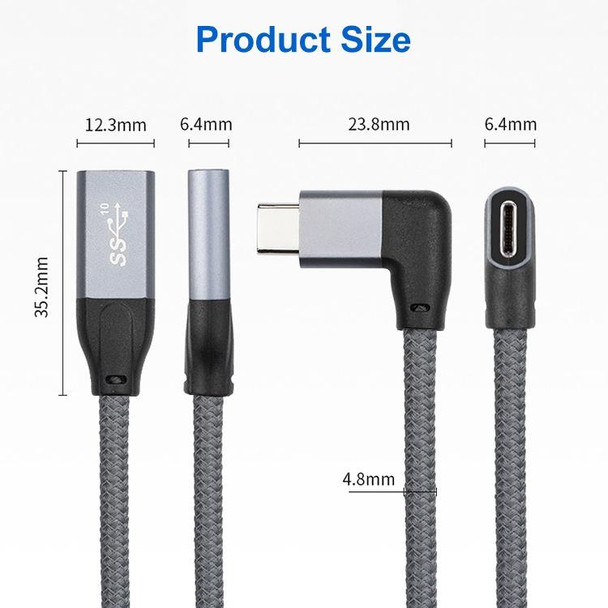 100W USB-C / Type-C Elbow Male to USB-C / Type-C Female Full-function Data Extension Cable, Cable Length:0.2m
