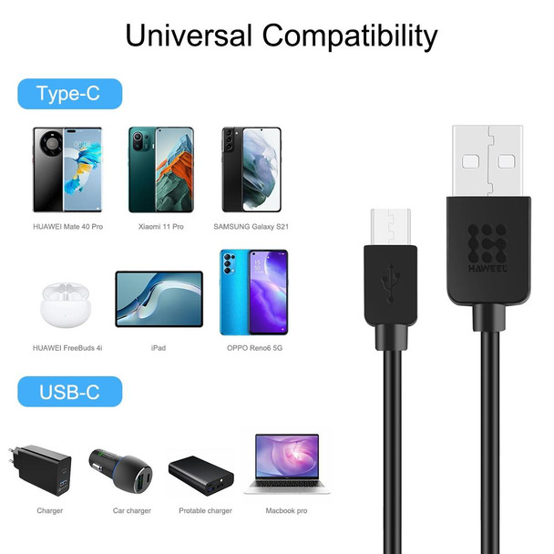 HAWEEL 3m USB-C / Type-C to USB 2.0 Data & Charging Cable(Black)