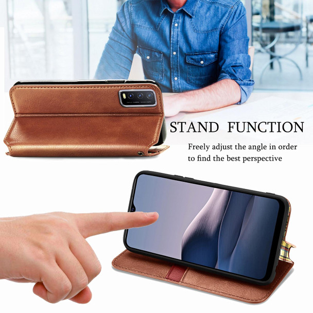 vivo Y20 Cubic Grid Pressed Horizontal Flip Magnetic PU Leather Case with Holder & Card Slots & Wallet(Brown)