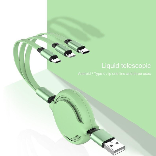 3.5A Liquid Silicone 3 in 1 USB to USB-C / Type-C + 8Pin + Micro USB Retractable Data Syn Charging Cable (Green)