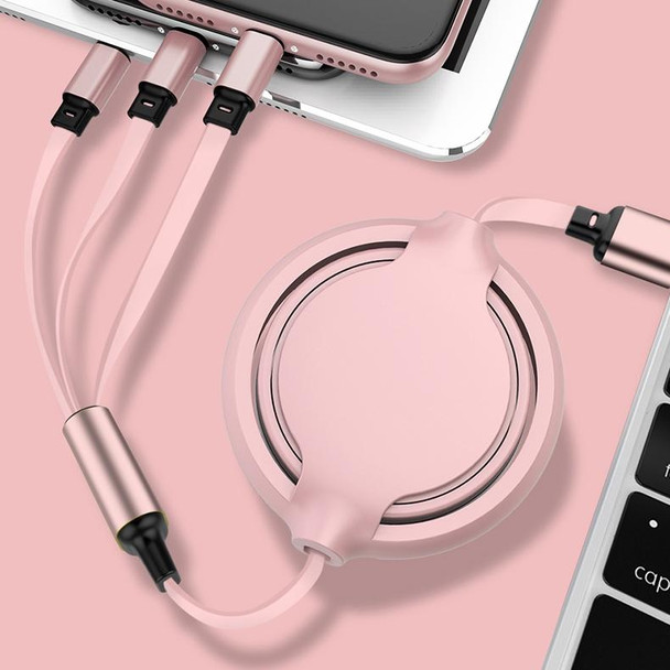 3.5A Liquid Silicone 3 in 1 USB to USB-C / Type-C + 8Pin + Micro USB Retractable Data Syn Charging Cable (Pink)