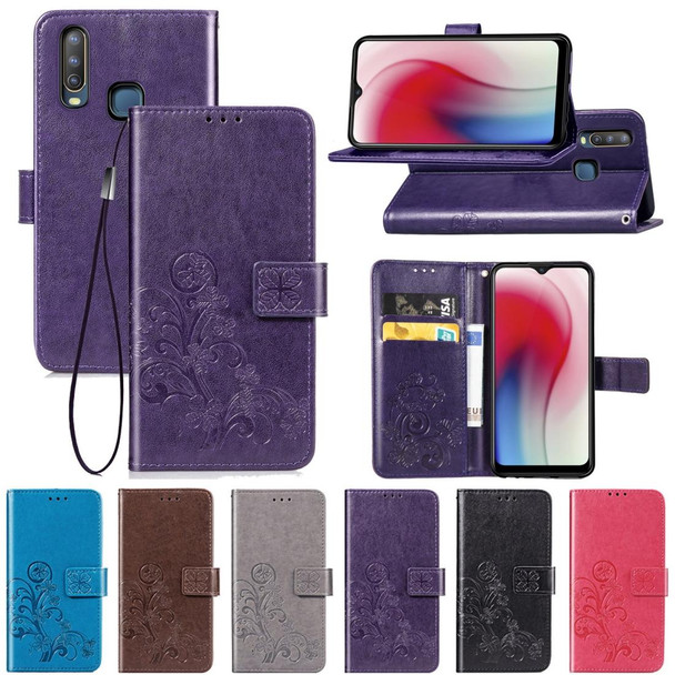 Four-leaf Clasp Embossed Buckle Mobile Phone Protection Leather Case with Lanyard & Card Slot & Wallet & Bracket Function for Vivo Y3(Magenta)