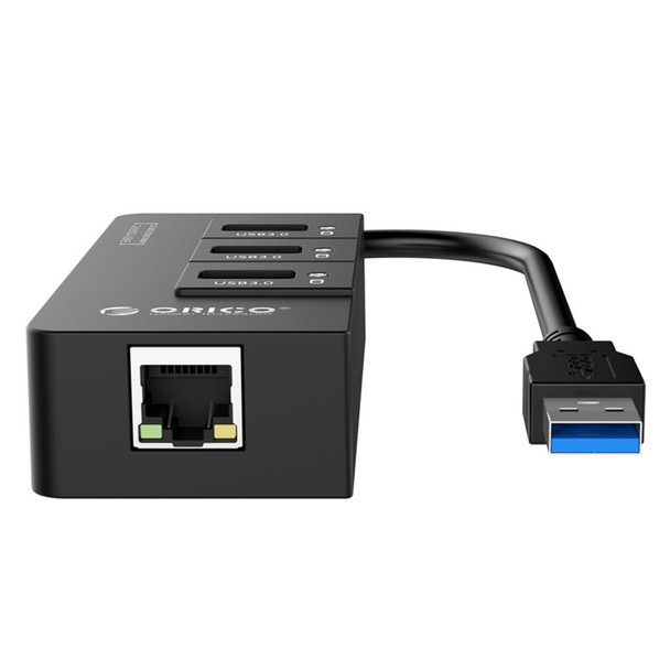 ORICO HR01-U3 ABS 3 Ports USB3.0 HUB Splitter with External RJ45 Gigabit Ethernet Network Card 5 Gbps for Laptops / Desktop / Ultrabook etc.(Black)