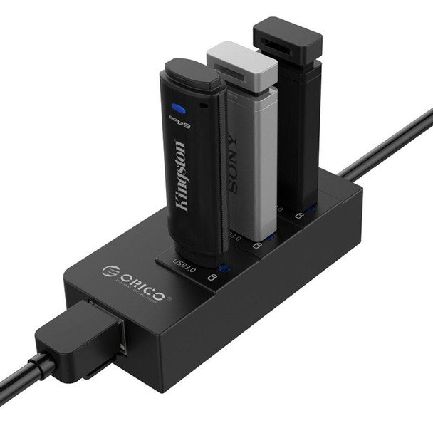 ORICO HR01-U3 ABS 3 Ports USB3.0 HUB Splitter with External RJ45 Gigabit Ethernet Network Card 5 Gbps for Laptops / Desktop / Ultrabook etc.(Black)