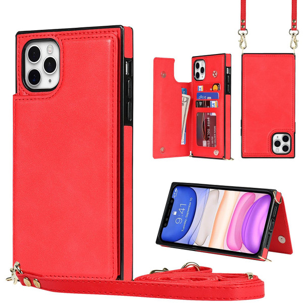 Cross-body Square Double Buckle Flip Card Bag TPU+PU Case with Card Slots & Wallet & Photo & Strap - iPhone 12 Pro Max(Red)