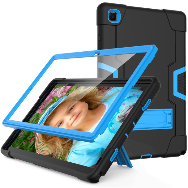 Samsung Galaxy Tab A7 10.4 (2020) T500 Contrast Color Robot Shockproof Silicon + PC Protective Case with Holder(Black + Blue)