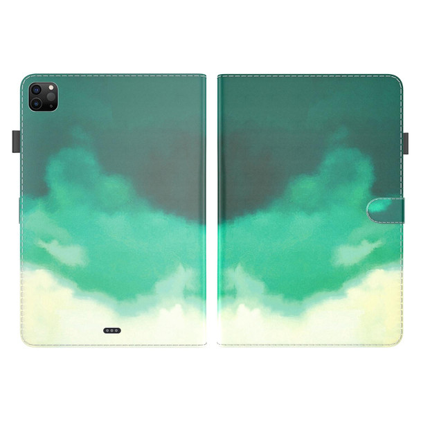 Watercolor Pattern Skin Feel Magnetic Horizontal Flip PU Leather Tablet Case with Holder & Card Slots & Photo Frame & Sleep / Wake-up Function - iPad Pro 11 2021&2018 / Air 4 (2020)(Cyan Green)