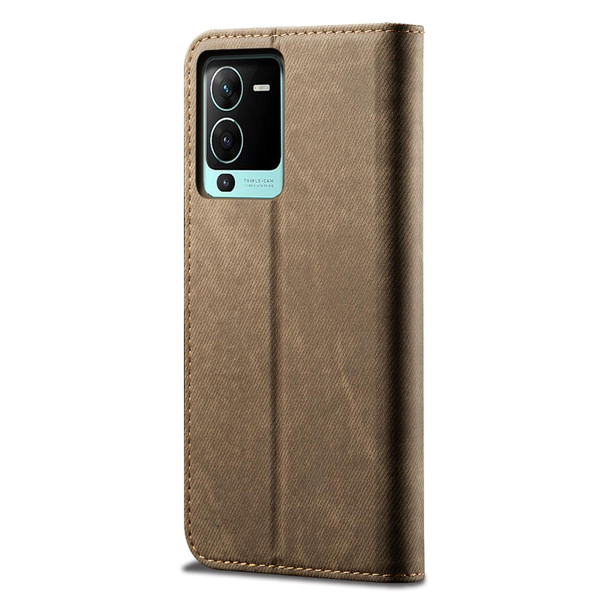 vivo S15 Denim Texture Casual Style Horizontal Flip Leather Case(Khaki)