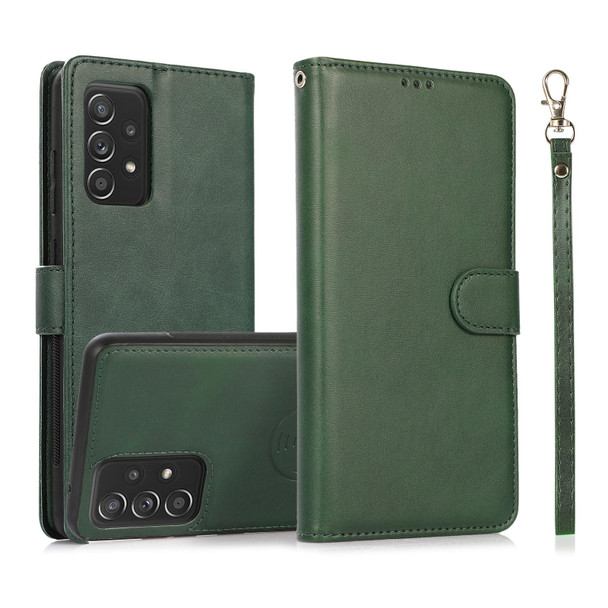 Samsung Galaxy A52 5G / 4G Calf Texture 2 in 1 Detachable Magnetic Back Cover Horizontal Flip Leather Case with Holder & Card Slots & Wallet & Photo Frame(Green)