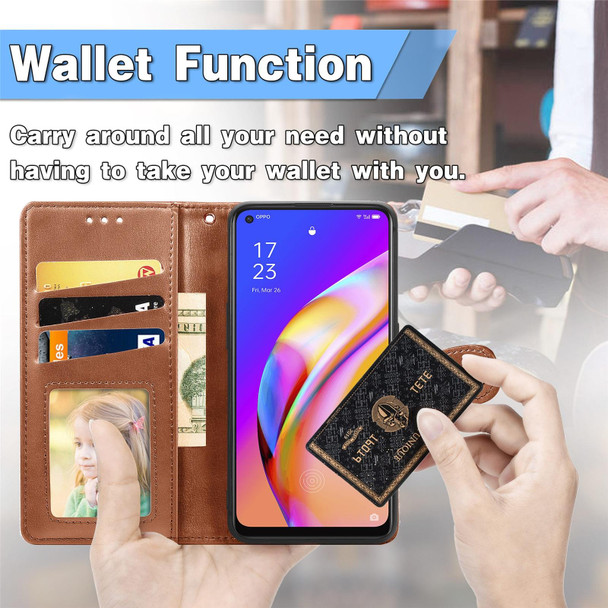 OPPO A94 5G /F19 Pro+ 5G /Reno5 Z Solid Color Leather Buckle Phone Case with Lanyard & Photo Frame & Card Slot & Wallet & Stand Function(Brown)
