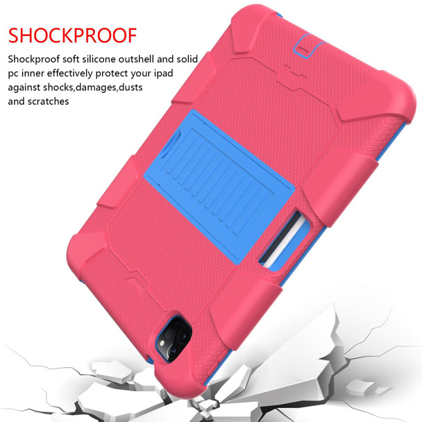 iPad Air 2022 / 2020 10.9 Shockproof Two-Color Silicone Protective Case with Holder(Rose Red + Blue)