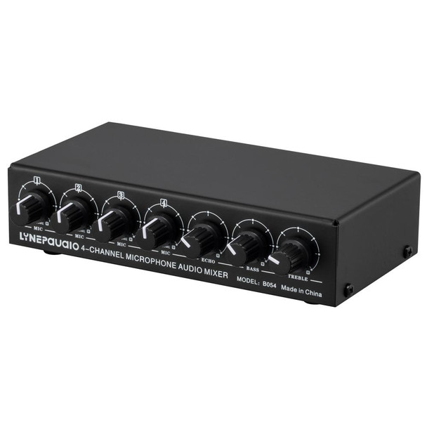 B054 4-Channel Microphone Mixer Support Stereo Output With Reverb Treble And Bass Adjustment, USB 5V Power Supply, US Plug