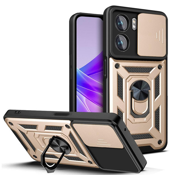 OPPO A77/A57 Sliding Camera Design TPU + PC Phone Case(Gold)