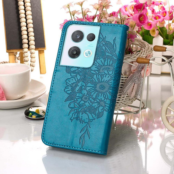 OPPO Reno8 Pro Embossed Butterfly Flip Leather Phone Case(Blue)