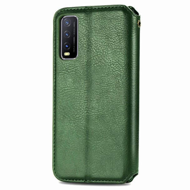 vivo Y20 Cubic Grid Pressed Horizontal Flip Magnetic PU Leather Case with Holder & Card Slots & Wallet(Green)