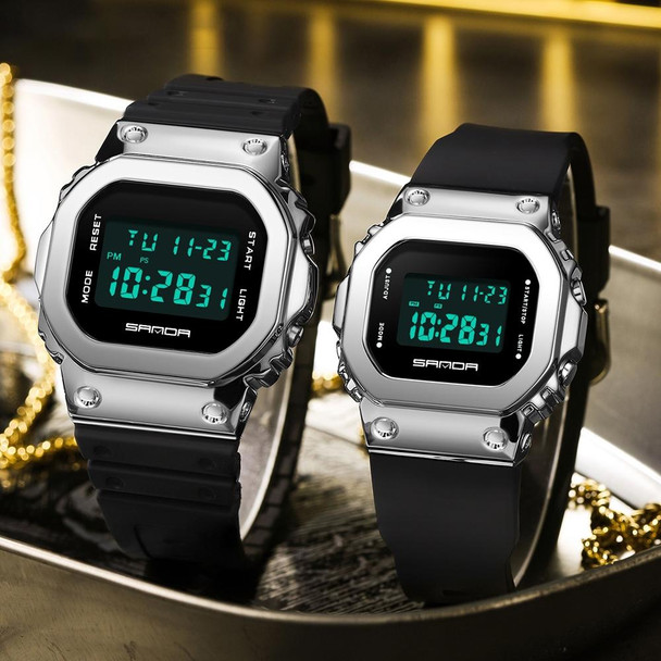 SANDA 2126 Tempered Mirror Luminous Waterproof Dual Display Electronic Watch(Khaki)