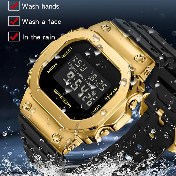 SANDA 2126 Tempered Mirror Luminous Waterproof Dual Display Electronic Watch(Black Silver)