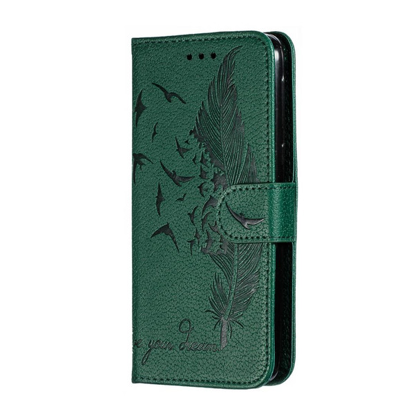 Feather Pattern Litchi Texture Horizontal Flip Leatherette Case with Wallet & Holder & Card Slots - Motorola Moto E6(Green)