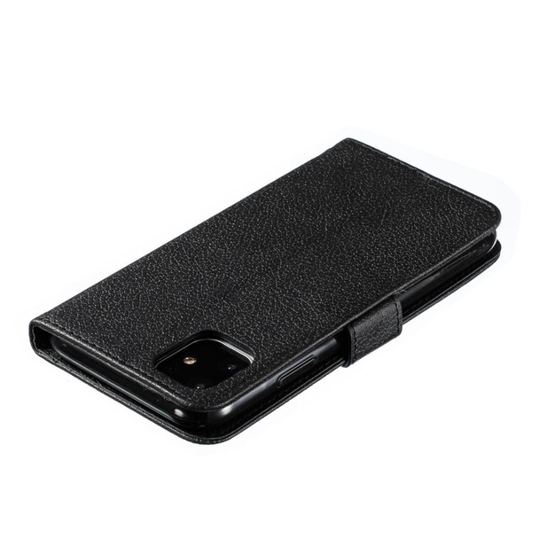 Feather Pattern Litchi Texture Horizontal Flip Leatherette Case with Wallet & Holder & Card Slots - iPhone 11(Black)