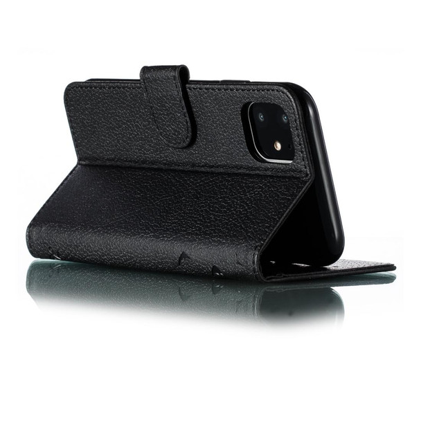 Feather Pattern Litchi Texture Horizontal Flip Leatherette Case with Wallet & Holder & Card Slots - iPhone 11(Black)