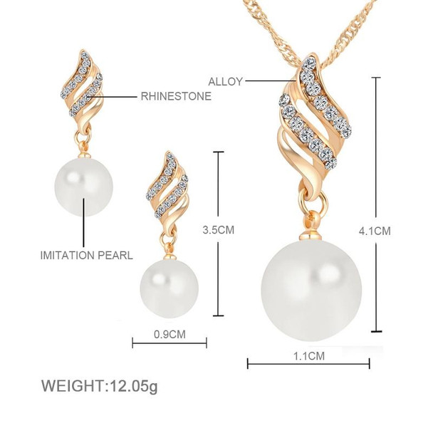 Set Jewelry (1 Pair Earrings and 1 PCS Necklace Included) Chic  Pearl and Rhinestone Pendant Necklace and Earrings