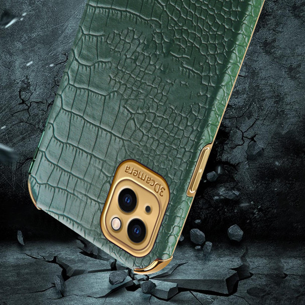 6D Electroplating Crocodile Texture Phone Case - iPhone 14 Pro (Green)