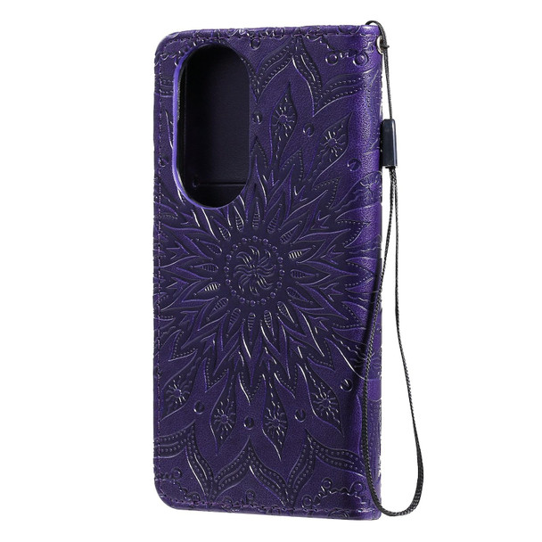 Huawei P50 Sun Embossing Pattern Horizontal Flip Leather Case with Card Slot & Holder & Wallet & Lanyard(Purple)