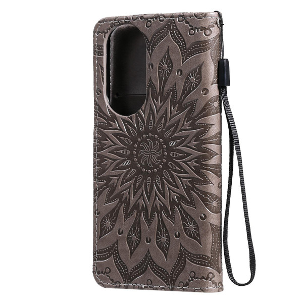 Huawei P50 Sun Embossing Pattern Horizontal Flip Leather Case with Card Slot & Holder & Wallet & Lanyard(Grey)