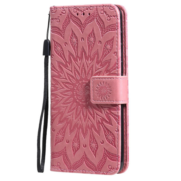 Huawei P50 Sun Embossing Pattern Horizontal Flip Leather Case with Card Slot & Holder & Wallet & Lanyard(Pink)