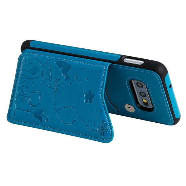 Galaxy S10e Cat Bee Embossing Pattern Shockproof Protective Case with Card Slots & Photo Frame(Blue)