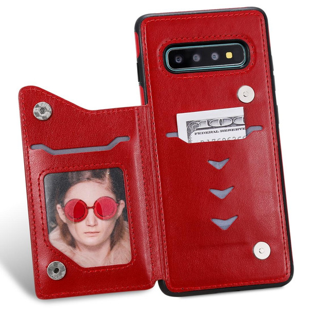 Galaxy S10 Plus Cat Bee Embossing Pattern Shockproof Protective Case with Card Slots & Photo Frame(Red)