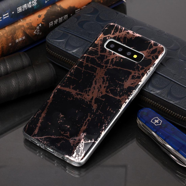 Galaxy S10+ Plating Marble Pattern Soft TPU Protective Case(Black Gold)