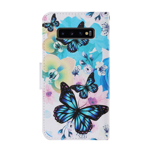 Samsung Galaxy S10 Plus Coloured Drawing Pattern Horizontal Flip PU Leather Case with Holder & Card Slots & Wallet & Lanyard(Purple Butterfly)