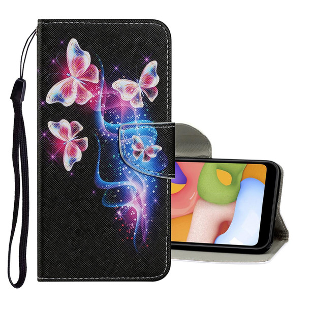 Samsung Galaxy Note 20 Ultra Coloured Drawing Pattern Horizontal Flip PU Leather Case with Holder & Card Slots & Wallet & Lanyard(Three Fluorescent Butterflies)