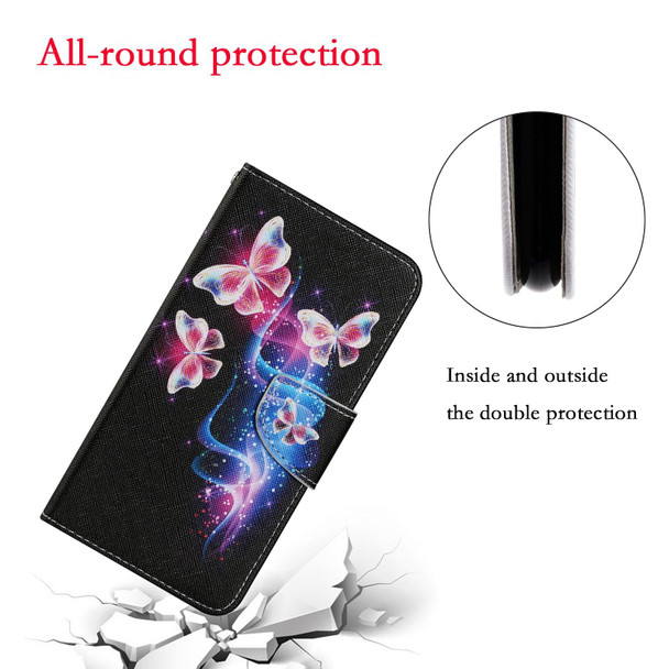 Samsung Galaxy Note 20 Ultra Coloured Drawing Pattern Horizontal Flip PU Leather Case with Holder & Card Slots & Wallet & Lanyard(Three Fluorescent Butterflies)