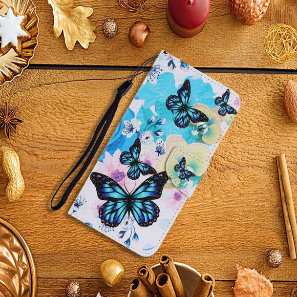Samsung Galaxy Note 20 Coloured Drawing Pattern Horizontal Flip PU Leather Case with Holder & Card Slots & Wallet & Lanyard(Purple Butterfly)