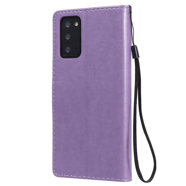 Samsung Galaxy Note 20 Cat Bee Embossing Pattern Shockproof Horizontal Flip Leather Case with Holder & Card Slots & Wallet(Purple)