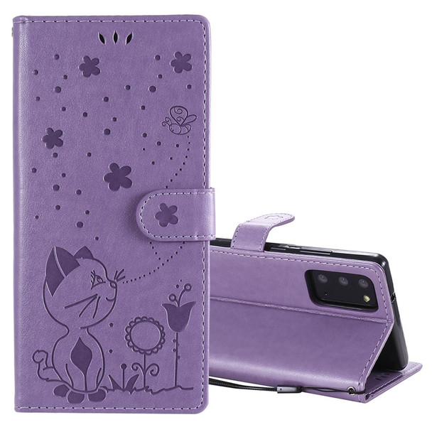 Samsung Galaxy Note 20 Cat Bee Embossing Pattern Shockproof Horizontal Flip Leather Case with Holder & Card Slots & Wallet(Purple)