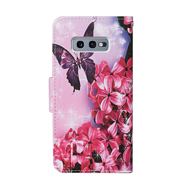 Samsung Galaxy S10e Colored Drawing Pattern Horizontal Flip Leather Case with Holder & Card Slots & Wallet & Lanyard(Red Flower Butterfly)