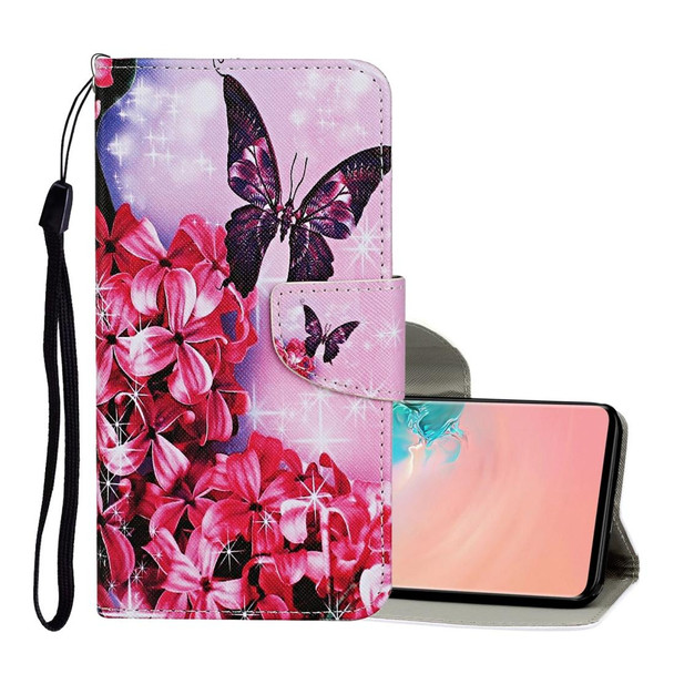 Samsung Galaxy S10e Colored Drawing Pattern Horizontal Flip Leather Case with Holder & Card Slots & Wallet & Lanyard(Red Flower Butterfly)