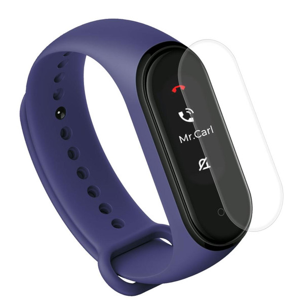 2 in 1 Silicone Watch Band with TPU Screen Film for Xiaomi Mi Band 4(Dark Blue)