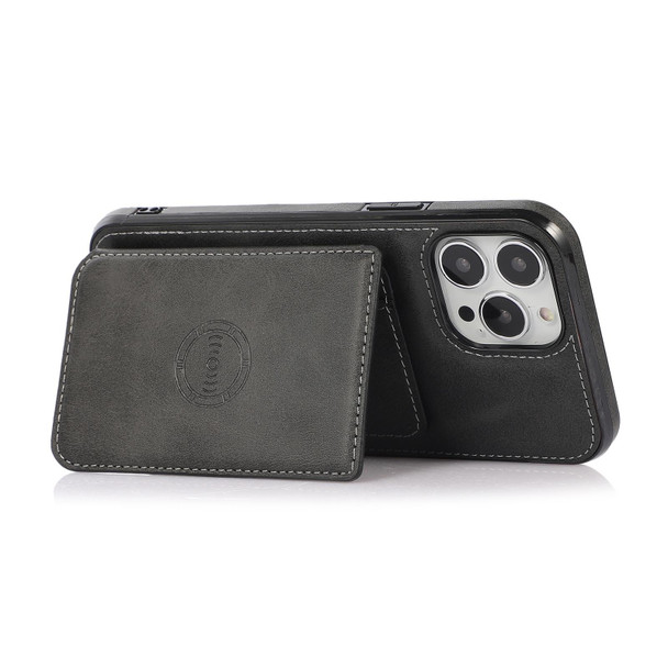 Calf Texture Magnetic Card Bag Case - iPhone 14 Pro(Black)