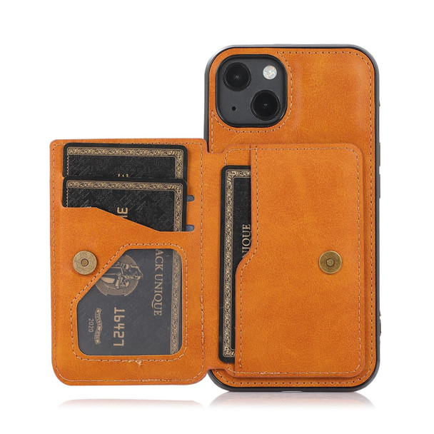 Calf Texture Magnetic Card Bag Case - iPhone 14(Brown)