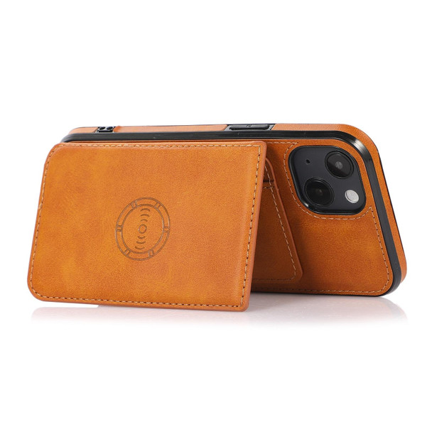 Calf Texture Magnetic Card Bag Case - iPhone 14(Brown)