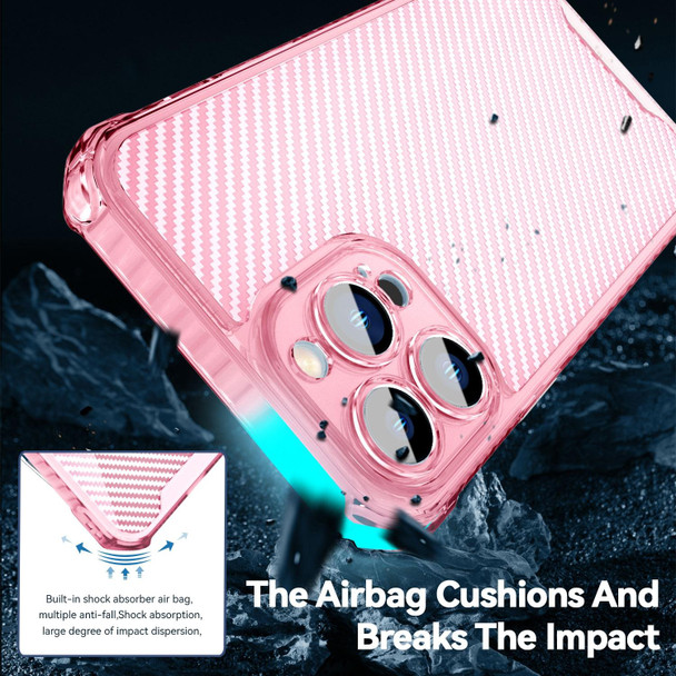 Carbon Fiber Texture Shockproof Phone Case - iPhone 13 Pro Max(Transparent Pink)