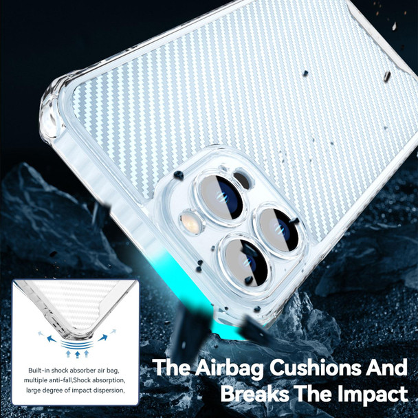 Carbon Fiber Texture Shockproof Phone Case - iPhone 12(Transparent White)