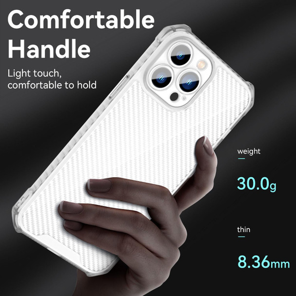 Carbon Fiber Texture Shockproof Phone Case - iPhone 13 Pro Max(Transparent White)