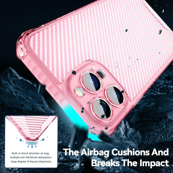 Carbon Fiber Texture Shockproof Phone Case - iPhone 14(Transparent Pink)